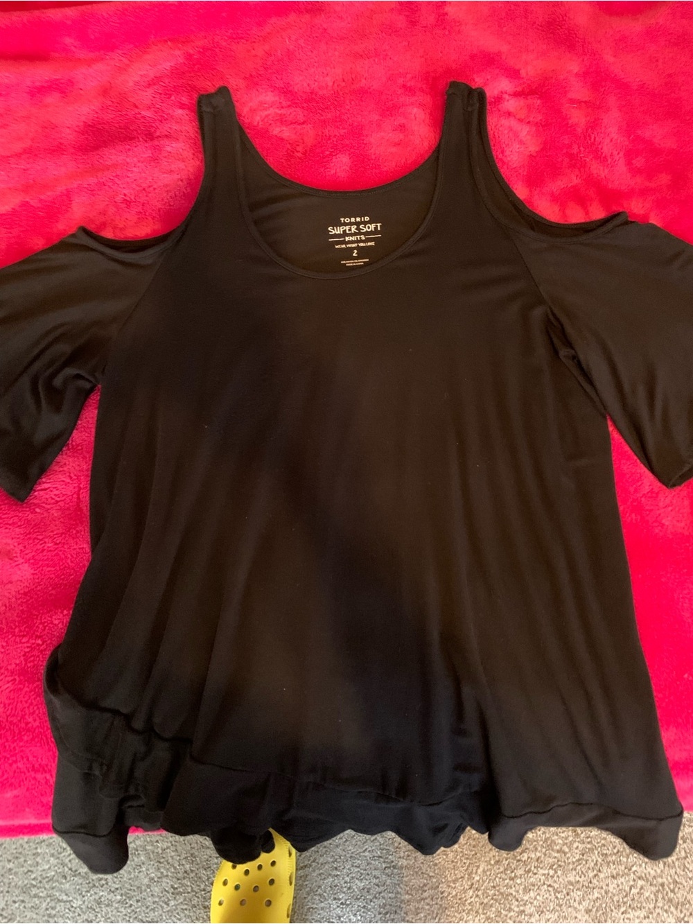 torrid Black Ruffle-Hem bare shoulder drop sleeve top
